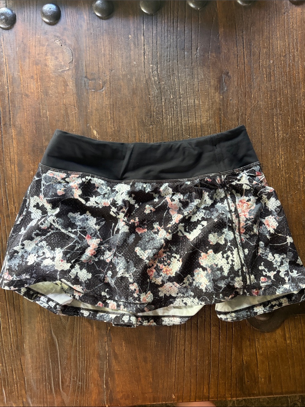 lululemon athletica Black Floral Mini Skort with Pink and White Accents